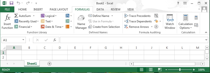 Formula Tab in Excel 2013